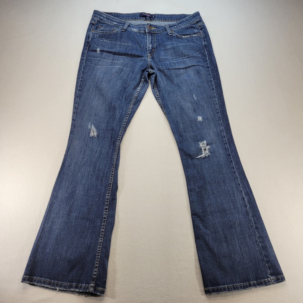 Levi's 518 Superlow Jeans Women 13 Medium Blue Bootcut Distressed Stretch